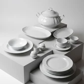 GÜRAL PORSELEN Bone Safir 82 Parça 12 Kişilik Rölyefli  Yemek Takımı thumbnail 2