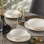 GÜRAL PORSELEN Camelia 26 Parça 6 Kişilik Bone Yemek Takımı - Gold - 3
