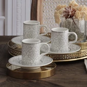 GÜRAL PORSELEN Camelia 12 Parça 6 Kişilik Bone Türk Kahvesi Fincan Takımı - 5595 - 3