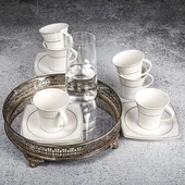 GÜRAL PORSELEN Caroline 12 Parça 6 Kişilik Bone Türk Kahvesi Takımı - 5450 - 3