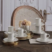 GÜRAL PORSELEN Camelia 12 Parça 6 Kişilik Bone Türk Kahvesi Fincan Takımı - 5595 - 1