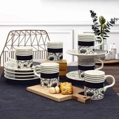 GÜRAL PORSELEN Camelia 12 Parça 6 Kişilik Bone Türk Kahvesi Fincan Takımı - 5586 - 2