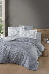 BASKILI SATEN ÇİFT KİŞİLİK NEVRESİM TAKIMI SILVER thumbnail 1