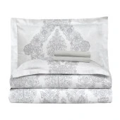 BASKILI SATEN ÇİFT KİŞİLİK NEVRESİM TAKIMI SILVER thumbnail 5