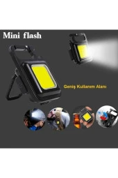 Mini 30 Ledli Mıknatıslı Anahtarlık Flash Kamp Lambası Askılı Kapak Açacaklı Şarjlı Fener - 1