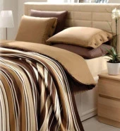 Akrilik Örgü Battaniye Seti Tek Kişilik Kahve Ekru - 1