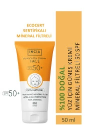 INCIA %100 Doğal Yüz Güneş Kremi Leke Karşıtı Mineral Filtreli Yüksek Koruma SPF50 UVA UVB 50 ml - 1