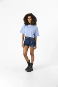 Basic Açık Mavi Oversize Crop Tshirt thumbnail 3
