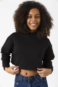 Basic Siyah Kapüşonlu Crop Sweatshirt thumbnail 5