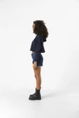 Basic Lacivert Kapüşonlu Crop Sweatshirt - 5
