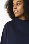 Basic Lacivert Kapüşonlu Crop Sweatshirt - 2