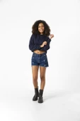 Basic Lacivert Kapüşonlu Crop Sweatshirt - 7