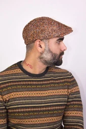 Erkek Desenli Kalın Yün Kumaş Kasket thumbnail 2