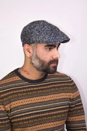 Erkek Desenli Kalın Yün Kumaş Kasket thumbnail 2