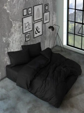 Cozy Home Çift Kişilik Lastikli Çarşaflı Nevresim Takımı Simple Siyah thumbnail 1