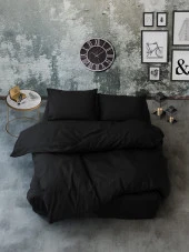 Cozy Home Çift Kişilik Lastikli Çarşaflı Nevresim Takımı Simple Siyah thumbnail 3