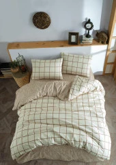 Cozy Home Çift Kişilik Lastikli Çarşaflı Nevresim Takımı Kare Krem thumbnail 1