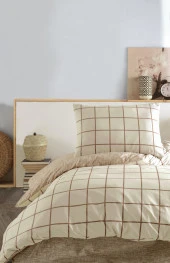 Cozy Home Çift Kişilik Lastikli Çarşaflı Nevresim Takımı Kare Krem thumbnail 4