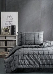 Cozy Home Tek Kişilik Lastikli Çarşaflı Nevresim Takımı Kare Siyah thumbnail 1