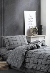 Cozy Home Tek Kişilik Lastikli Çarşaflı Nevresim Takımı Kare Siyah thumbnail 4