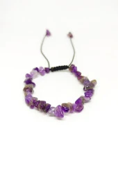 Ametist Doğal Kırık Taş Makrome Örgülü Ayarlanabilir Bileklik - 1