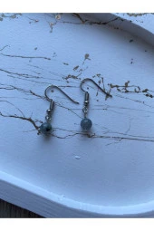 Yuvarlak Labradorit Doğal Taş Kancalı Gümüş Küpe - 1