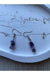 Kırık Ametist Doğal Taş Gümüş Sallantı Küpe - 1