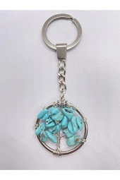 Turkuaz Firuze Doğal Taş Hayat Ağacı Anahtarlık Ve Zincir Orjinal Doğal Taş Hediyelik - 1