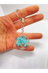 Turkuaz Firuze Doğal Taş Hayat Ağacı Anahtarlık Ve Zincir Orjinal Doğal Taş Hediyelik - 2