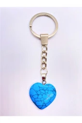 Mavi Firuze Taşı Doğal Taş Kalp Anahtarlık Hediyelik - 1