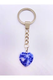 Sodalit Taşı Doğal Taş Kalp Anahtarlık Hediyelik - 1