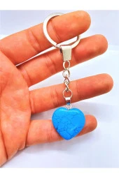 Mavi Firuze Taşı Doğal Taş Kalp Anahtarlık Hediyelik - 2