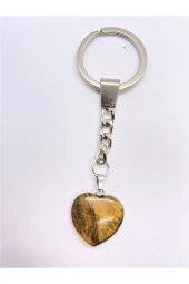 Kaplan Gözü Taşı Doğal Taş Kalp Anahtarlık Hediyelik - 1