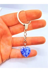 Sodalit Taşı Doğal Taş Kalp Anahtarlık Hediyelik - 2