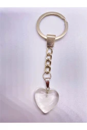 Kristal Kuvars Taşı Doğal Taş Kalp Anahtarlık Hediyelik - 1