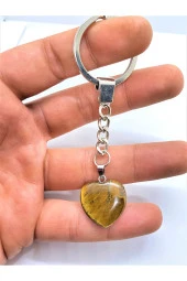 Kaplan Gözü Taşı Doğal Taş Kalp Anahtarlık Hediyelik - 2