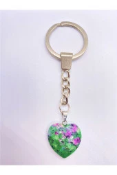 Ruby Zoisit Zümrüt Taşı Doğal Taş Kalp Anahtarlık Hediyelik - 1