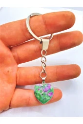 Ruby Zoisit Zümrüt Taşı Doğal Taş Kalp Anahtarlık Hediyelik - 2