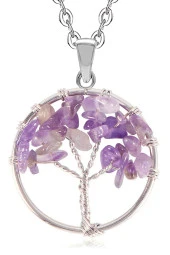 Ametist Doğal Taş Hayat Ağacı Kolye Ve Zincir Orjinal Doğal Taş - 1