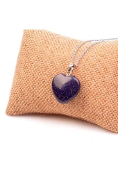 Doğal Taş Yıldız Taşı Simli Kalp Kolye Ucu 100 Doğal (azim Taşı) - 2