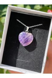 Dağal Taş Ametist Kalp Kolye Ucu 100 Doğal Taş - 1