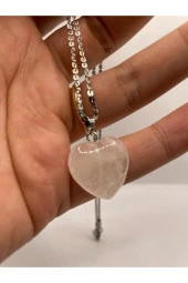 Kalp Şekilli Kristal Kuvars Doğal Taş Kolye - 2