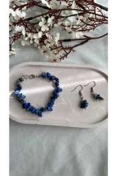 Lapis Lazuli Bileklik Küpe Set Doğal Taş - 1
