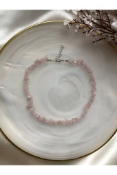 Pembe Kuvars Doğal Taş Kolye - 1