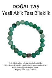 Hakiki Doğal Taş Bileklik - Yeşil Akik Taşı - 1