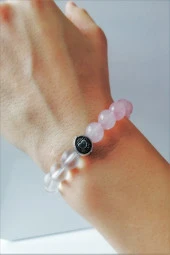 Pembe Kuvars, Şeffaf Doğal Taş Kadın Bileklik - 1