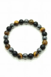 Trio Enerji Oniks Hematit Kaplangözü Doğal Taş Bileklik - 1