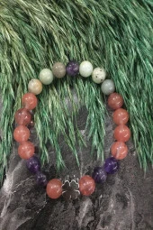 Sertifikalı Aşk, Sevgi, Eşler Arası Uyum Bilekliği- Ametist,gül Kuvars,amazonit Doğaltaş Bileklik - 1