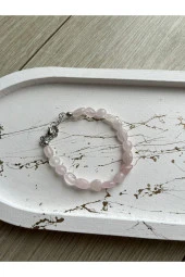 Pembe Kuvars Oval Doğal Taş Bileklik - 1