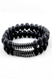 Lav Ve Oniks Doğal Taş Erkek Bileklik Kombin - 1